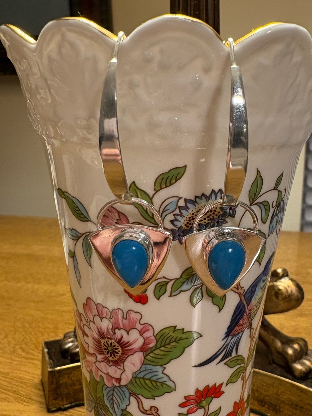 Sleeping Beauty Turquoise & 925 Silver Dangle Earrings  ~ NEW